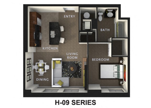 1 Bed, 1 Bath Floor Plan at The Residences At Hanna Apartments, Ohio, 44115