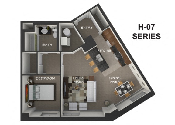 Large 1 Bed, 1 Bath Floor Plan at The Residences At Hanna Apartments, Cleveland, OH, 44115
