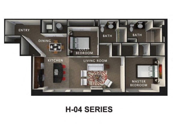 2 Bed 2 Bath Floor Plan at The Residences At Hanna, Cleveland, OH