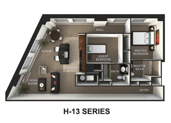 Spacious 2 Bed 2 Bath Floor Plan at The Residences At Hanna Apartments, Ohio, 44115