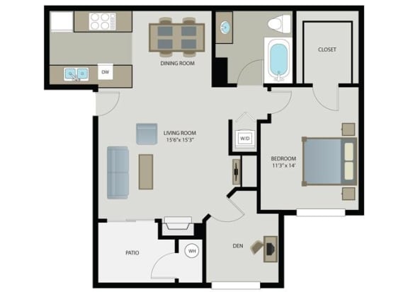 Cavalier 1 Bed 1 Bath Floor Plan