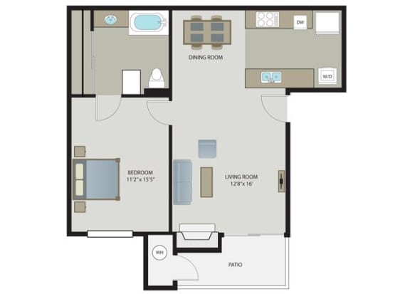 Cortez 1 Bed 1 Bath Floor Plan
