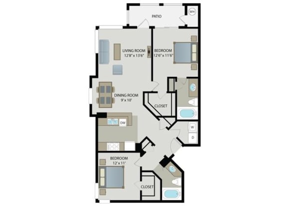 San Bernardino 2 Bed 2 Bath Floor Plan