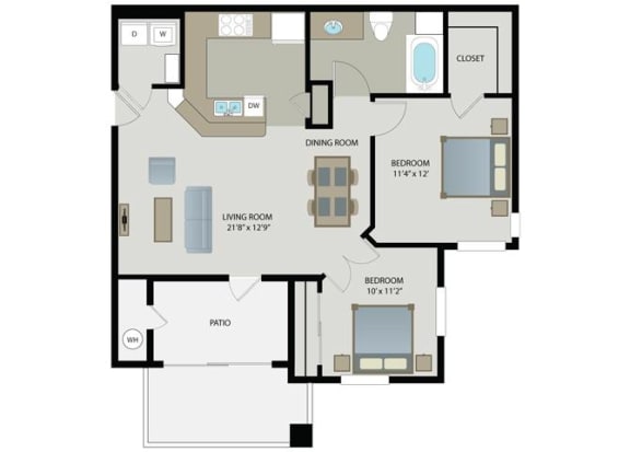 San Gabriel 2 Bed 1 Bath Floor Plan