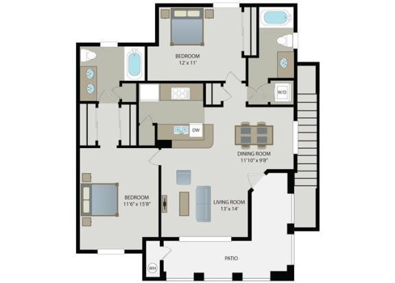 San Jacinto 2 Bed 2 Bath Floor Plan