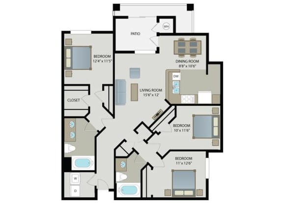 Santa Monica 3 Bed 2 Bath Floor Plan