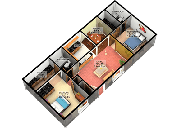 B1 Two Bedroom Two Bathroom FloorPlan B1 Two Bedroom Two Bathroom FloorPlan at Carelton Courtyard, Galveston, TX, 77550