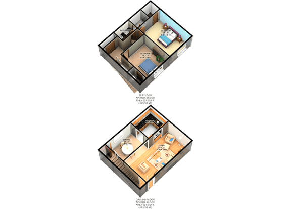 B2 2Bedroom 1.5Bathroom FloorPlan B2 2Bedroom 1.5Bathroom FloorPlan at Carelton Courtyard, Galveston, TX