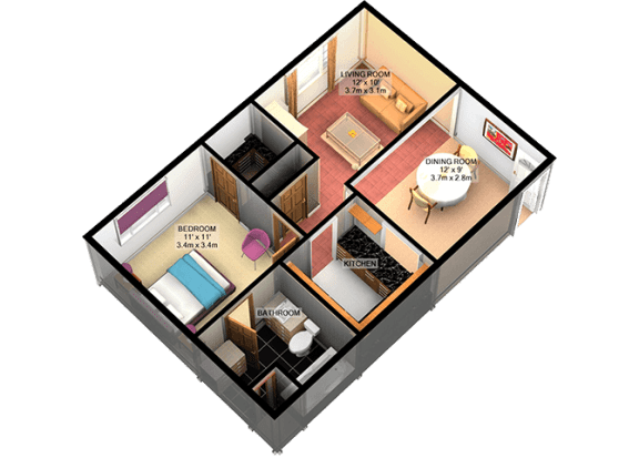 A2 One Bedroom One Bathroom FloorPlan A2 One Bedroom One Bathroom FloorPlan at Carelton Courtyard, Galveston, Texas