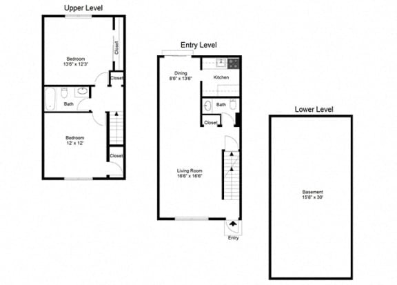 2 Bedroom Townhouse FloorPlan at Dannybrook Apartments, New York, 14221
