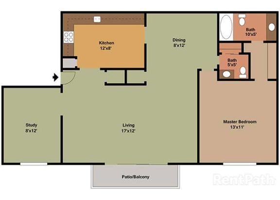 1 Bedroom 1.5 Baths Plus Den Floor Plan at Waterstone Place Apartments, Indianapolis, Indiana 1 Bedroom 1.5 Baths Plus Den Floor Plan at Waterstone Place Apartments, Indianapolis, Indiana
