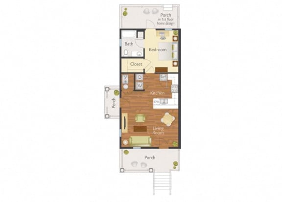 1 Bedroom 1 Bath-2D Floorplan-Marrero Commons Apartments, New Orleans, LA