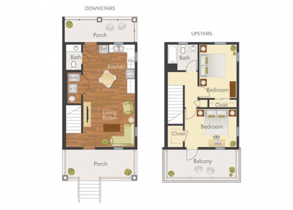 2 Bedroom 1.5 Bath-2D Floorplan-Marrero Commons Apartments, New Orleans, LA