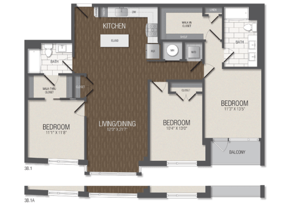 T.3B1A Floor Plan T.3B1A Floor Plan at TENmflats, Columbia, Maryland