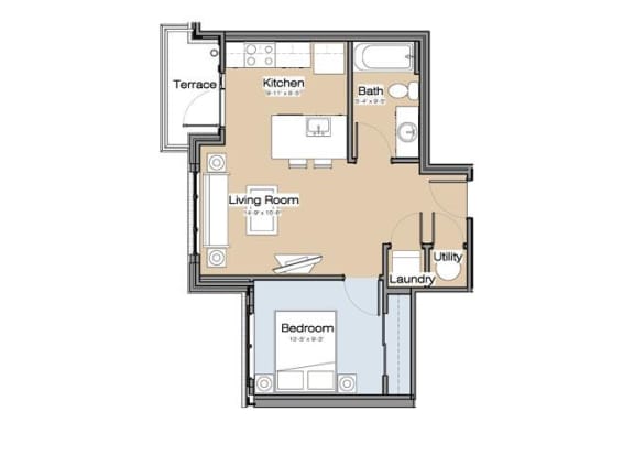 Floor Plan A One Bedroom / One Bath. 139 Main Apartments. Rock Hill, SC.