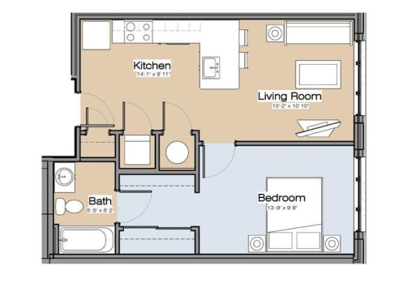 Floor Plan B One Bedroom / One Bath (No Balcony). 139 Main Apartments. Rock Hill, SC.