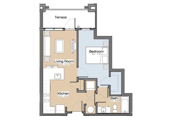 Floor Plan C One Bedroom / One Bath. 139 Main Apartments. Rock Hill, SC.