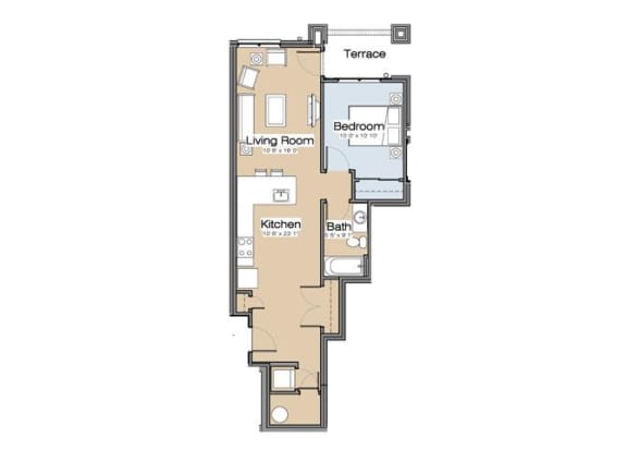 Floor Plan D1A One Bedroom / One Bath. 139 Main Apartments. Rock Hill, SC.