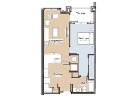 Floor Plan E One Bedroom / One Bath. 139 Main Apartments. Rock Hill, SC.