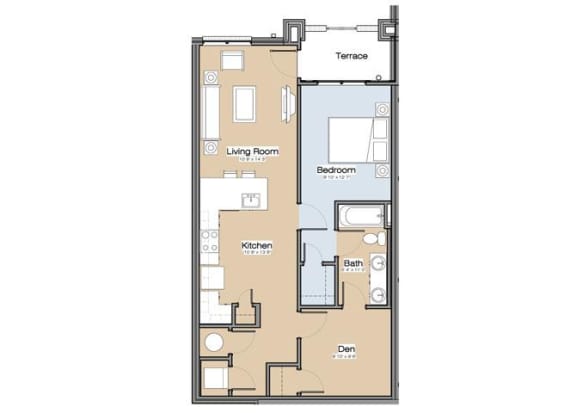 Floor Plan E1 Two Bedroom / One Bath. 139 Main Apartments. Rock Hill, SC.