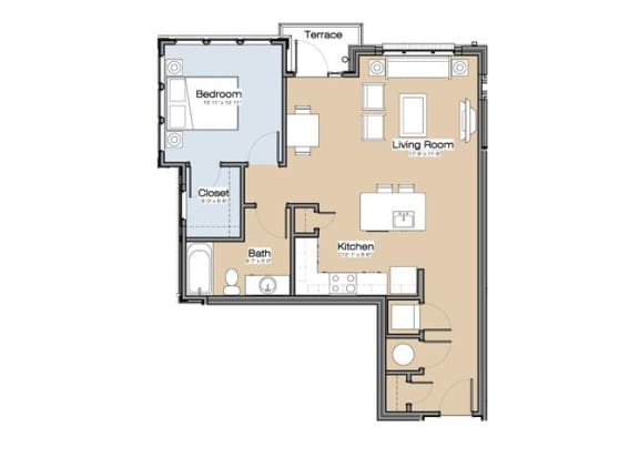 Floor Plan F One Bedroom / One Bath. 139 Main Apartments. Rock Hill, SC.