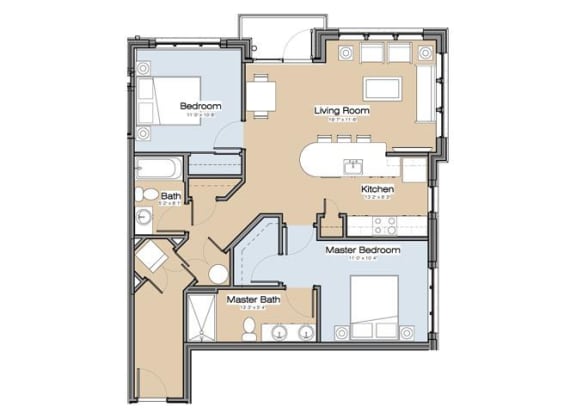 Floor Plan G Two Bedroom / Two Bath. 139 Main Apartments. Rock Hill, SC.