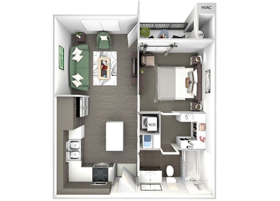 Enclave at Cherry Creek A1 1 bedroom floor plan 3D