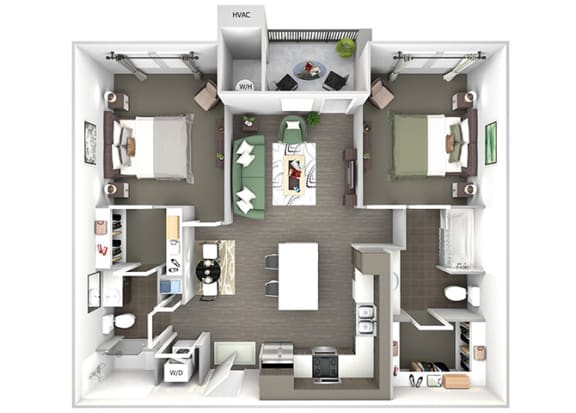 Enclave at Cherry Creek B1 2 bedroom floor plan 3D