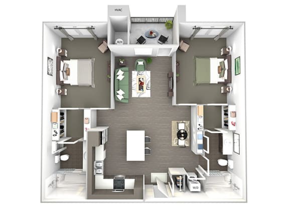 Enclave at Cherry Creek B2 2 bedroom floor plan 3D