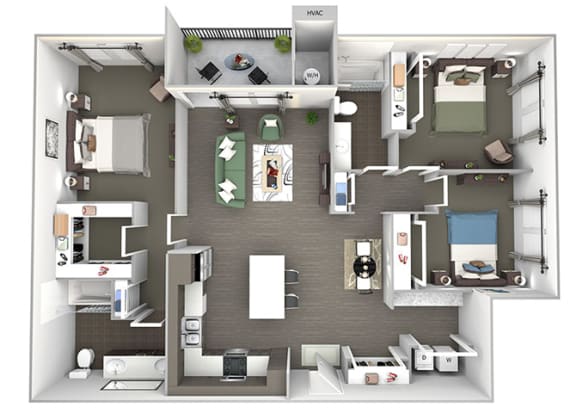 Enclave at Cherry Creek C1 3 bedroom floor plan 3D