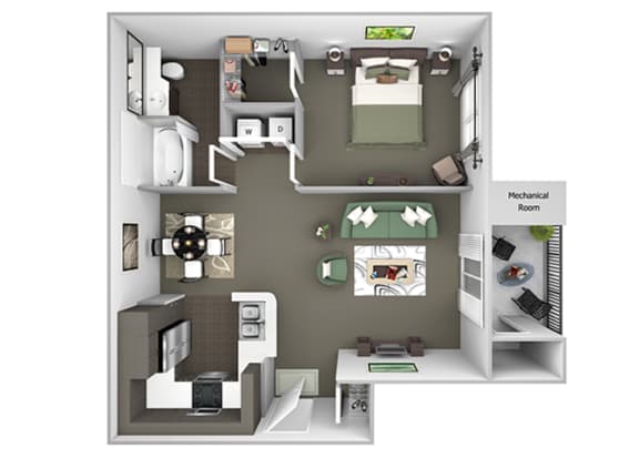 Preserve at Blue Ravine floor plan - Willow - A1 - 1 bed 1 bath - 3D
