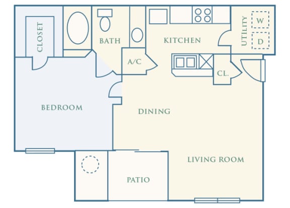Grand Centennial Floor Plan A1 Eagle's Nest - 1 bedroom 1 bath - 2D