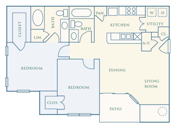 Grand Centennial Floor Plan B2 The Arapahoe - 2 bedrooms 1 bath - 2D