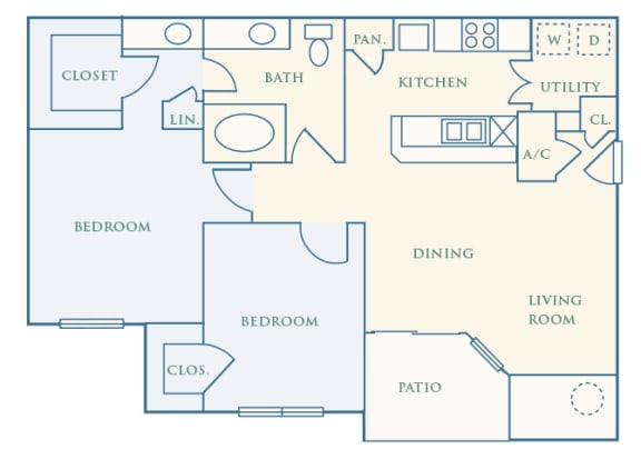 Grand Centennial Floor Plan B1 The Cimarron - 2 bedrooms 1 bath - 2D