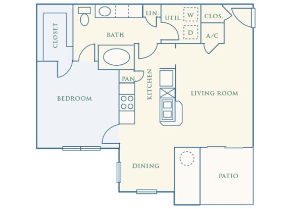 Grand Centennial Floor Plan A2 The Sundance - 1 bedroom 1 bath - 2D