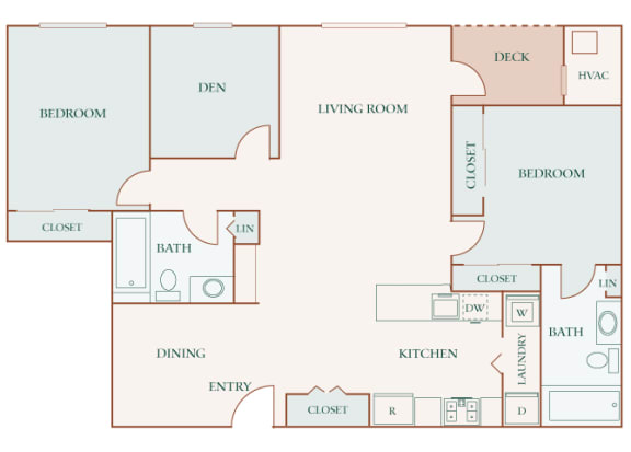 Hampshire Green Apartments - B9 (Kincora) - 2 bedroom - 2 bath - den - 2D