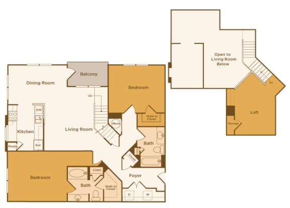 Avenel at Montgomery Square floor plans - The Gwynned 2 Loft - B10 - 2 Bed 2 Bath - 2D