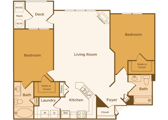 Avenel at Montgomery Square floor plans - The Dublin - B1 - 2 Bed 2 Bath - 2D