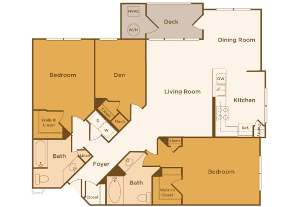 Avenel at Montgomery Square floor plans - The Penllyn - B6 - 2 Bed 2 Bath - 2D