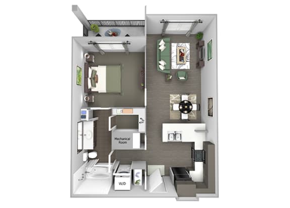 23Hundred at Berry Hill - A4 - 1 bedroom and 1 bath - 3D