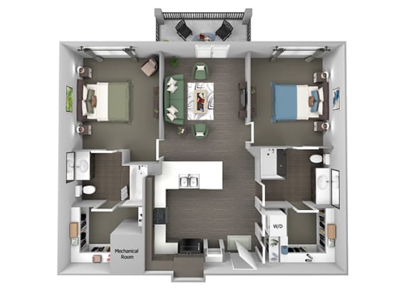 23Hundred at Berry Hill - B1 - 2 bedroom and 2 bath - 3D
