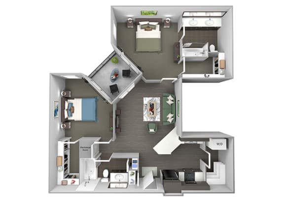 23Hundred at Berry Hill - B2 - 2 bedroom and 2 bath - 3D