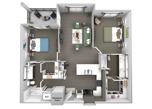 23Hundred at Berry Hill - B3 - 2 bedroom and 2 bath - 3D