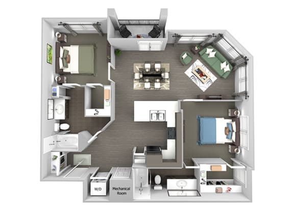 23Hundred at Berry Hill - B4 - 2 bedroom and 2 bath - 3D
