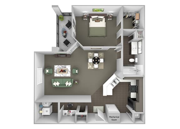 The Crossings at Alexander Place - A2 - Ashley - 1 bedroom - 1 bath - 3D