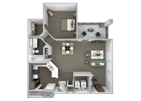 The Crossings at Alexander Place - A3 - Addison - 1 bedroom - 1 bath - 3D
