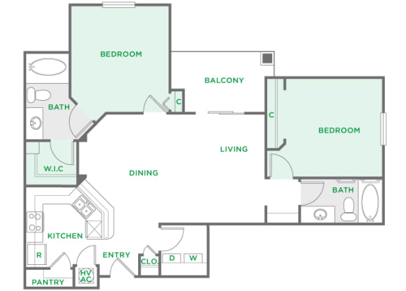 The Crossings at Alexander Place - B2 - The Chelsea - 2 bedroom - 2 bath - 2D