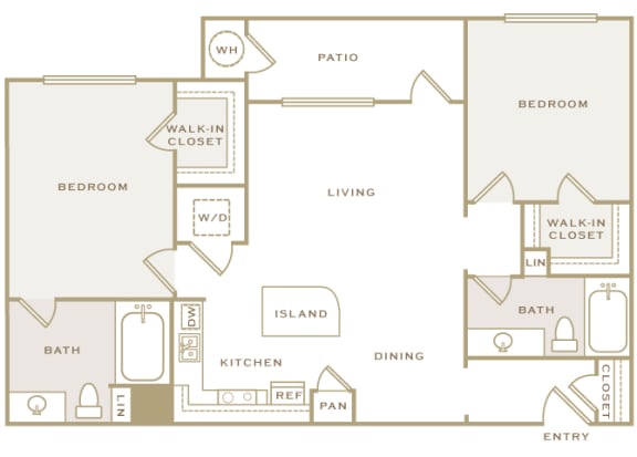 B1 3D floor plan 2-bedroom First and Main Apartments - 3D Floor Plan