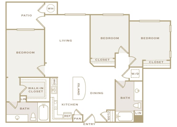 First and Main - C1 (Contemporary) - 3-bedroom and 2 bath - 2D floor plan