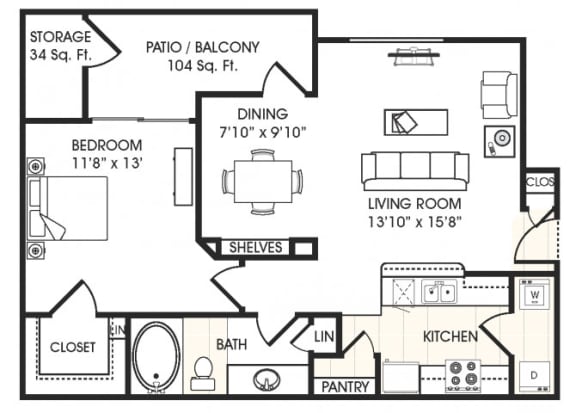 Stonebridge Ranch Apartment Homes for Rent in Chandler AZ  1 bedroom apartment floor plan